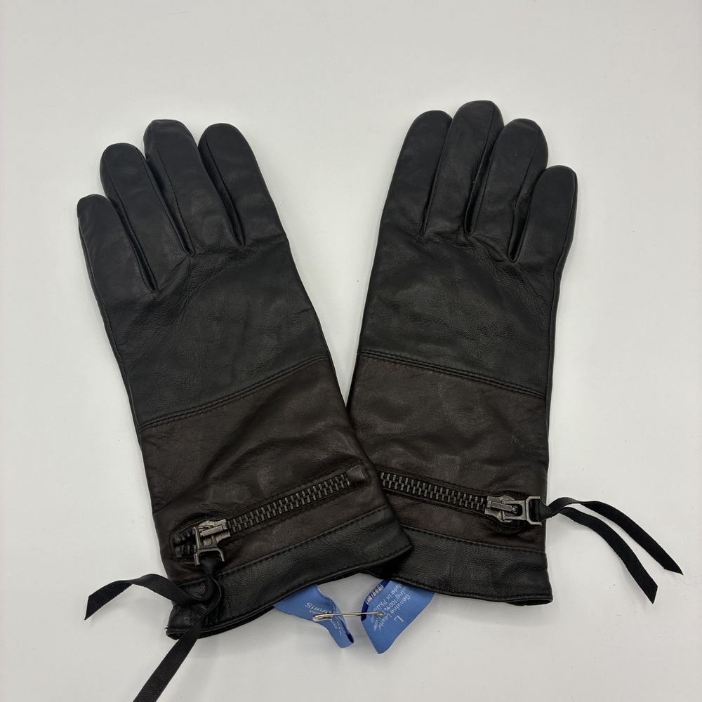 Simply Vera Vera Wang Genuine Leather Gloves Zip Cuff Black Size L
